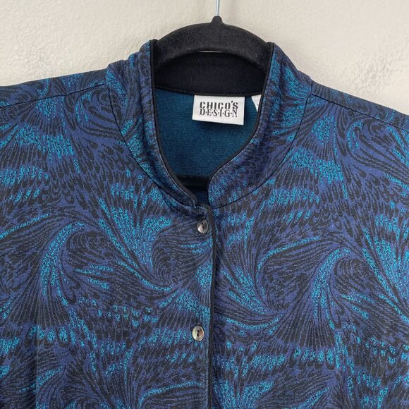 Chicos Design Womens XL Button Up Top Slinky Stretch Knit Acetate Long Sleeve - Picture 7 of 11